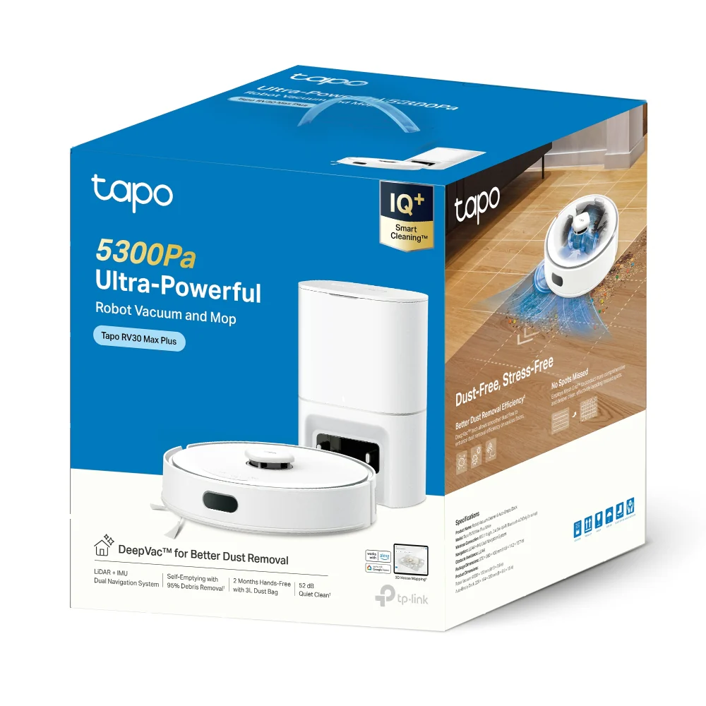 Tapo RV30 Max Plus White | Robot Vacuum & Mop with Auto-Empty Dock, 5300Pa Suction, LiDAR Navigation - Image 13
