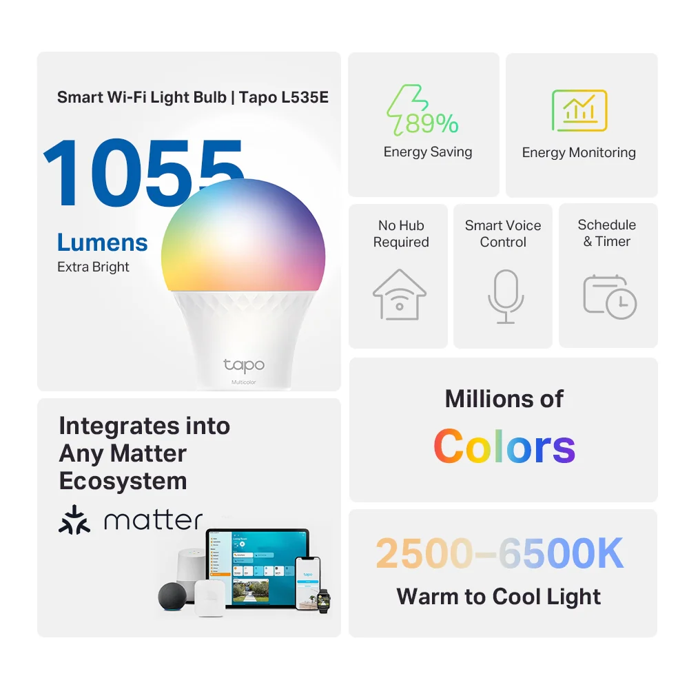 Tapo L535E | Smart Wi-Fi Light Bulb, E27 Base, Multicolour - Image 3