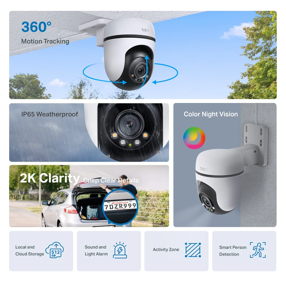 Tapo C510W | Outdoor Pan/Tilt Security Wi-Fi Camera, 2K, Colour Night Vision, Local / Cloud Storage - Image 2
