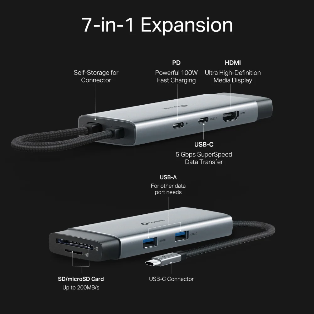 UH7020C | USB-C 7-in-1 Hub, 4K@60Hz HDMI, 100W Power Delivery - Image 4